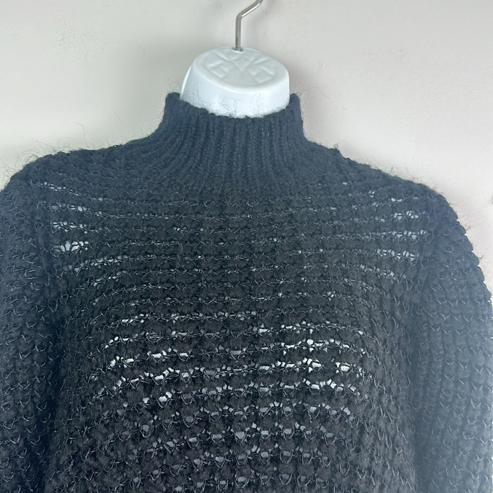 Zara Dolman Sleeve High Neck Chunky Knit Sweater SM Top Wool Acrylic Blend Black - Picture 9 of 16